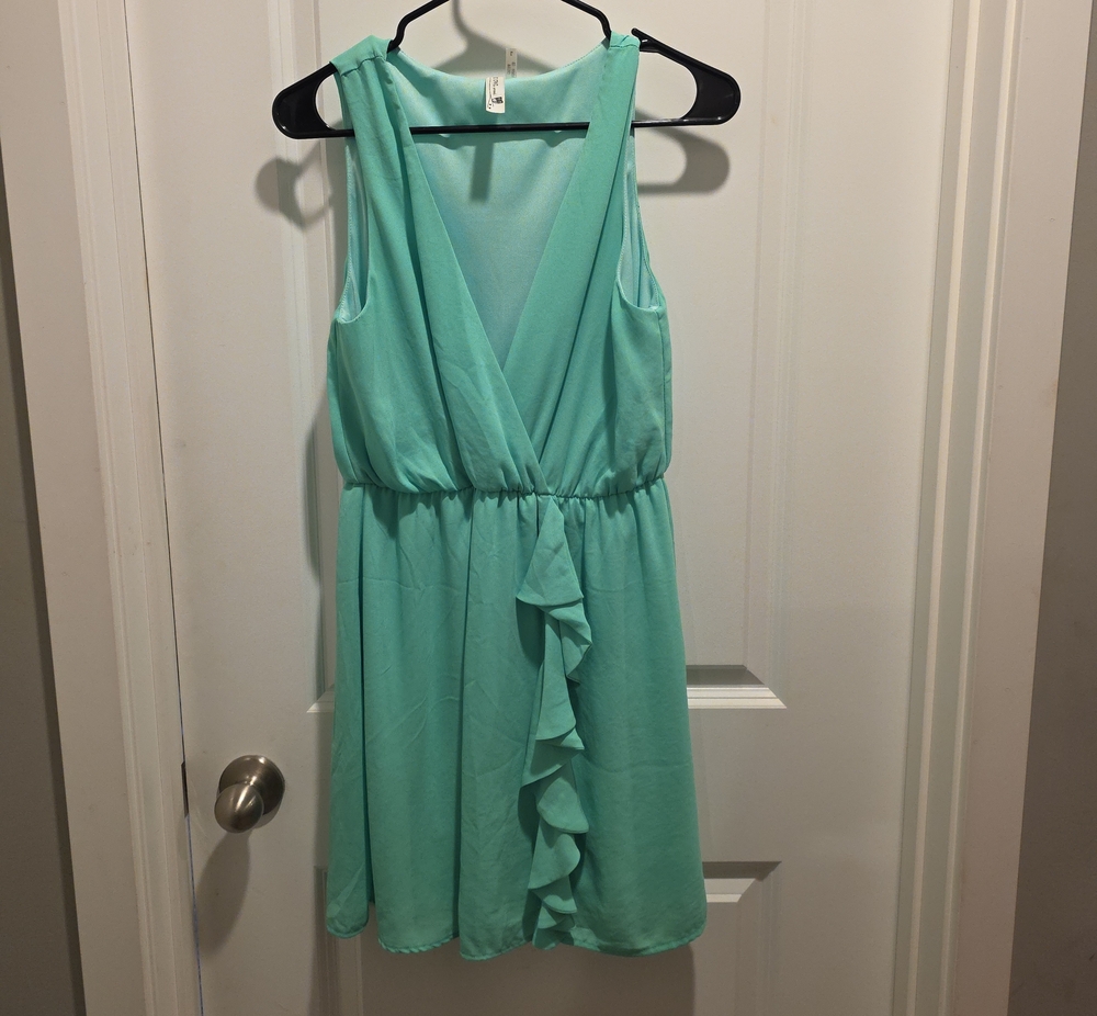Pink Owl Mint Green Ruffle Wrap Mini Dress